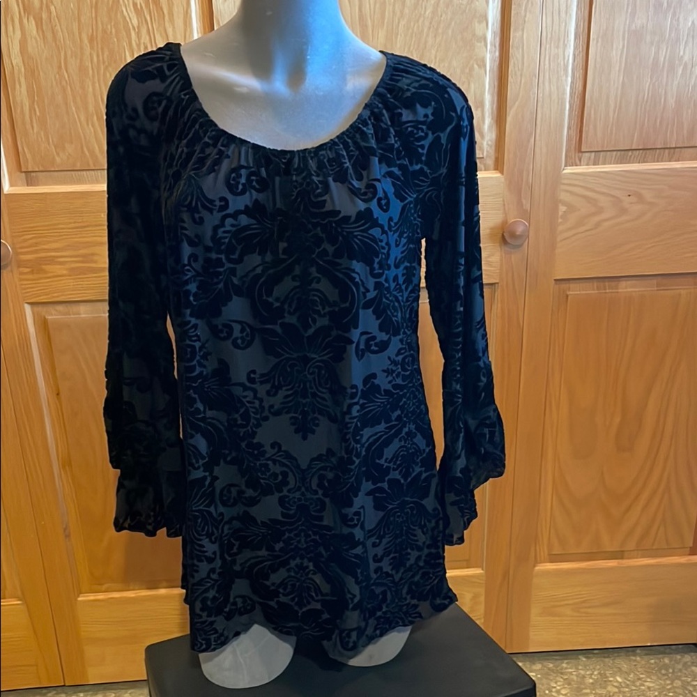 Cover Charge Black Velvet Semi Sheer Burnout Top